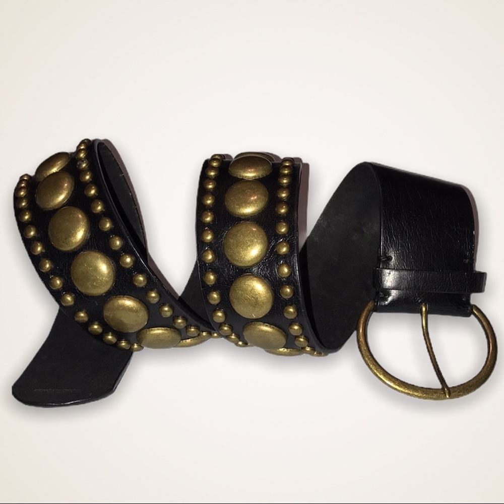Vegan Leather Black with Brass Hardware Wide Belt
